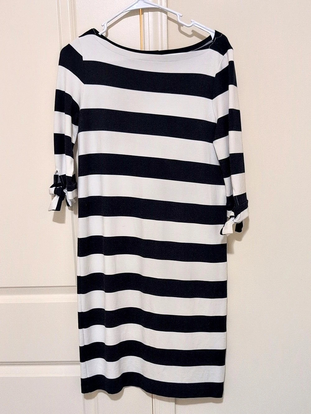 Lauren Ralph Lauren Striped Tie Sleeve Dress in Black & White Size Small